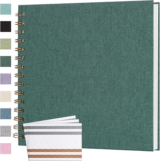 Scrapbook Photo Album 8x8 Inches 40 Pages Hardcover Kraft Paper Linen Cover Scrap Book Memory Book DIY Scrapbook Albums for Wedding Baby Boyfriend Travel Anniversary Family, Green