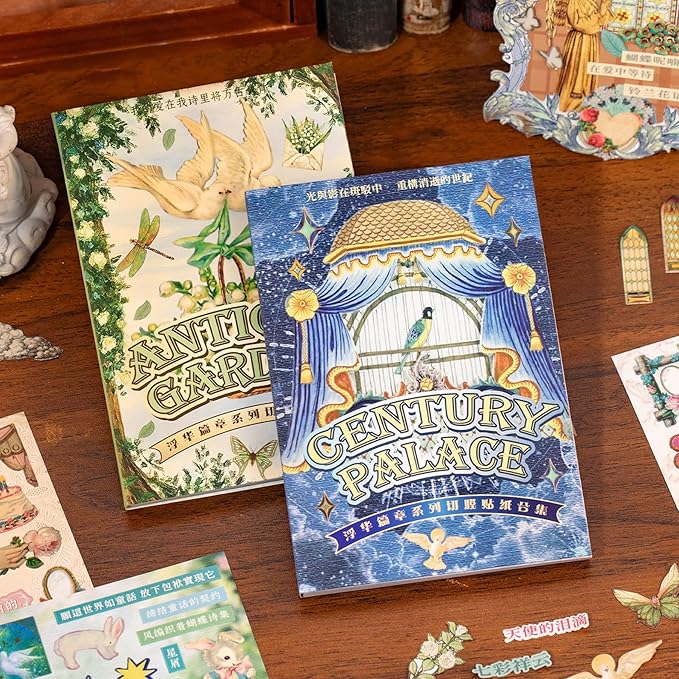 Vintage Sticker Books - 60 Sheets European Aesthetic Die-Cut Stickers with Matte & Tactile Finishes for Junk Journaling, Scrapbooking & Planner Decoration