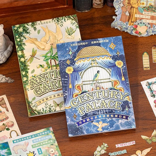 Vintage Sticker Books - 60 Sheets European Aesthetic Die-Cut Stickers with Matte & Tactile Finishes for Junk Journaling, Scrapbooking & Planner Decoration