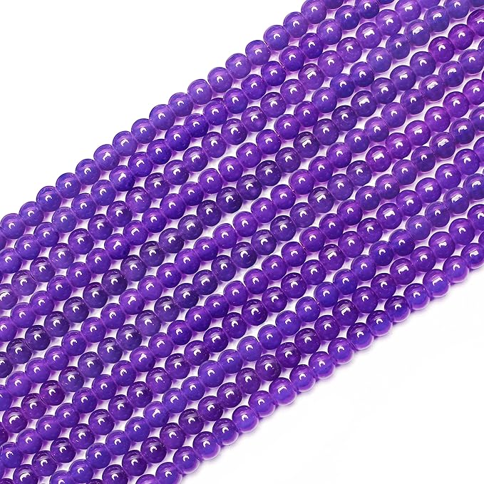 400PCs 4mm Deep Purple Jade Glass Beads Bulk, Round Smooth Hole Glass Crystal Beads for Jewelry Making, DIY Bracelets, Necklaces, Bag Charms, Keychains and Craft Projects