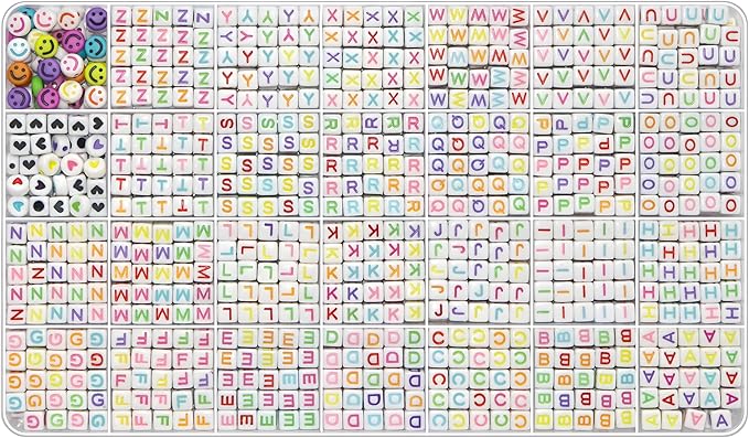 Alphabet Beads A-Z 1000Pcs Letter Beads, Acrylic 6x6mm Round Letter Beads Kits,Black Digit and Colorful Smile Bead for Bracelets Necklaces DIY Jewelry Making (Colorful Square)