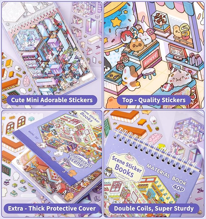 DIY 3D House Stickers, 20 Sets Fun DIY Stickers Scene Make Your Own Mini House Cute Cartoon Animal Scene Sticker for Kids Adult Sticker Art Relief Stress Pass The Time Holiday Christmas Fun