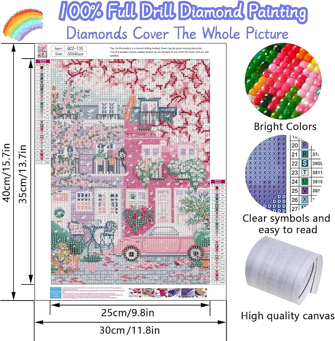 Sakura City Diamond Painting Kits for Adults, 5D Diamond Art Painting by Numbers Kits, DIY Flowers Diamond Dots Art Kits, Full Round Drill Diamond Art Kits for Adults for Home Wall Decor, 12x16 inch