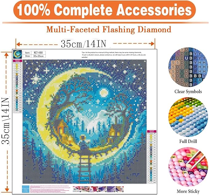 igoodom Diamond Art Kits for Adults, Fantasy Moon Diamond Painting Kit, Full Drill Round Diamond Art Kits, DIY Gem Art and Crafts for Home Wall Decor Gift 14x14inch