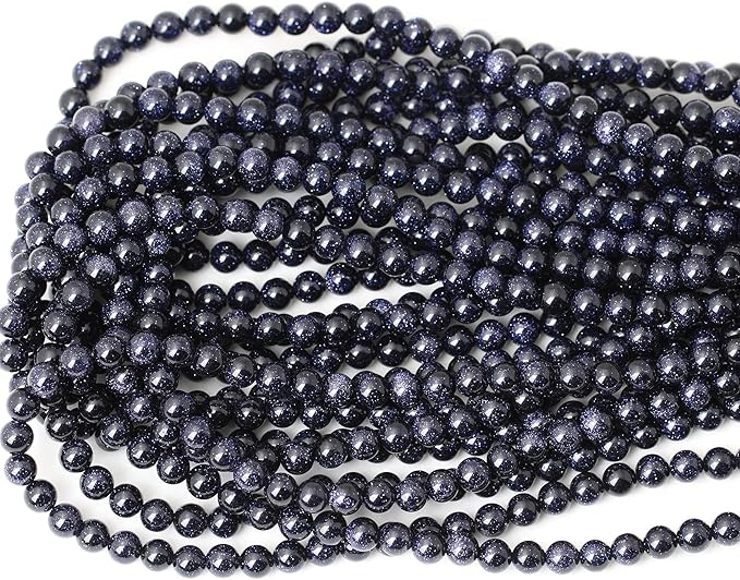 cheavian 60pcs 6mm natural blue sandstone gemstone round loose beads stone beads for jewelry making diy findings 1 strand 15"
