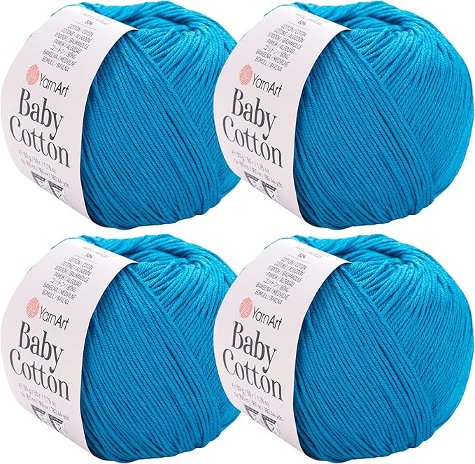 YarnArt Baby Cotton Yarn 4-Pack – Soft Knitting Yarn for Baby & Summer, 50% Cotton 50% Acrylic, 1.76 Oz Each, 180.44 Yds/Skein – Ideal for Amigurumi & Crochet Projects (458)