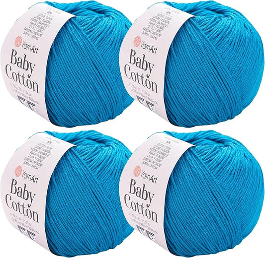 YarnArt Baby Cotton Yarn 4-Pack – Soft Knitting Yarn for Baby & Summer, 50% Cotton 50% Acrylic, 1.76 Oz Each, 180.44 Yds/Skein – Ideal for Amigurumi & Crochet Projects (458)