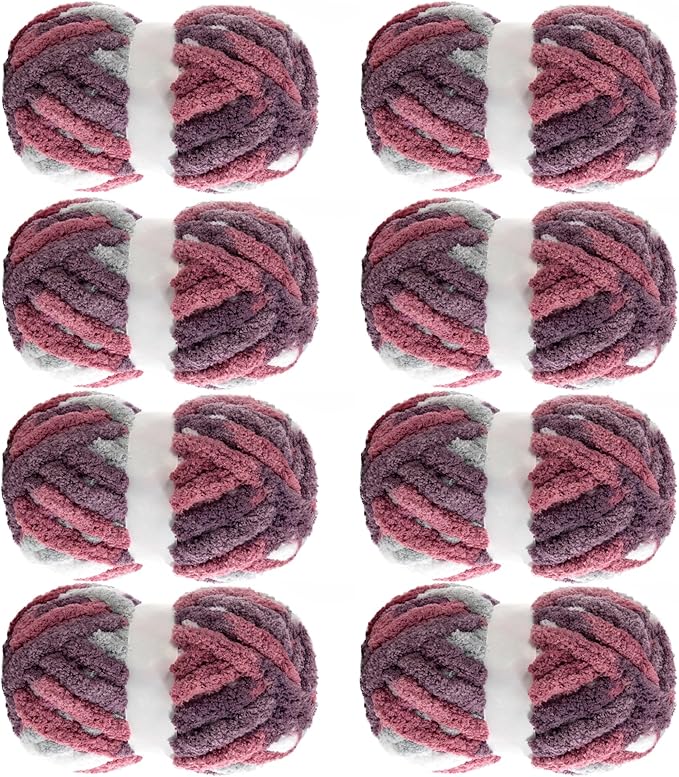 MABOZOO Tie Dye Chunky Yarn for Crocheting & Knitting, 8 Pack - Soft Plush Red Fluffy Jumbo Chenille Yarn,Giant Thick Fuzzy Bulky(29 yds, 8 oz Each Skein)