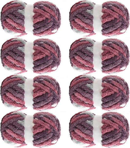 MABOZOO Tie Dye Chunky Yarn for Crocheting & Knitting, 8 Pack - Soft Plush Red Fluffy Jumbo Chenille Yarn,Giant Thick Fuzzy Bulky(29 yds, 8 oz Each Skein)