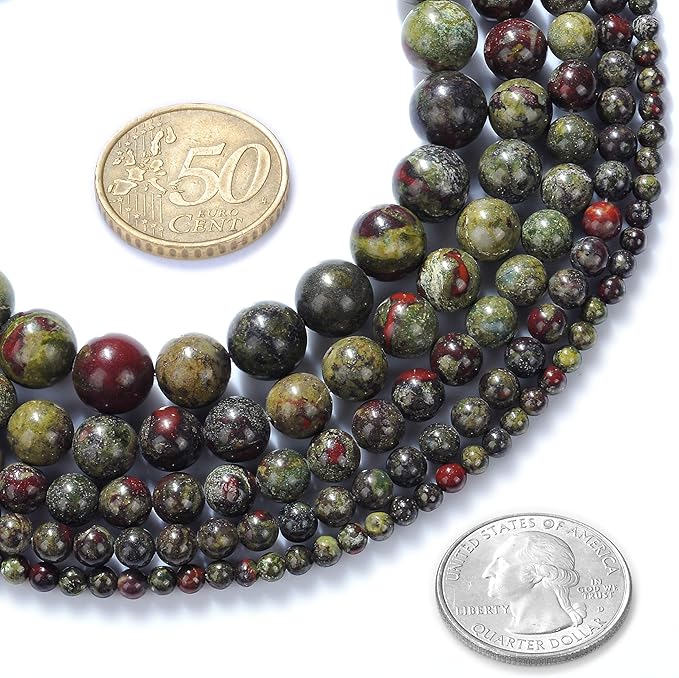 6mm Natural Dragon Bloodstone Gemstone Round Loose Beads Crystal Stone Bracelet Necklace Accessories Crafts for Jewelry Making DIY,1 Strand 15"