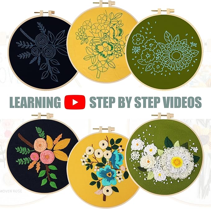 lx lermx embroidery kits for beginners, adult starter cross stitch kit needlepoint complete diy kit with unique patterns, hoop, colorful threads, tools, step by step instructions & video tutorial