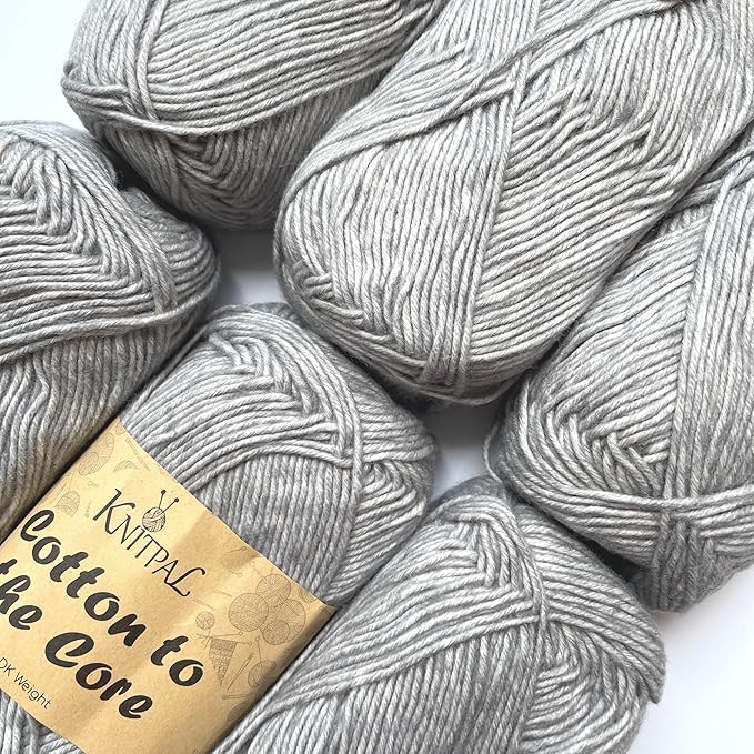Cotton to The Core Cotton Yarn for Crocheting, 6-Pack (852 Yds / 300G), Free Patterns, Beginners Friendly - Soft Baby Yarn for Knitting - 3 DK Light Worsted Weight - Elephant Gray