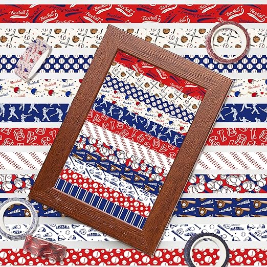 12 Rolls Baseball Washi Tape, Sport Masking Tape, Stadium Decorative Tapes for Scrapbook Journals Envelope DIY Art Craft Birthday Sports Party Gift Wrapping Supplies 16.4FT