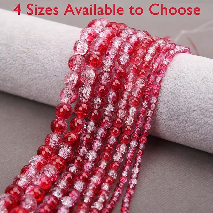 400PCs 4mm Red Crackle Glass Beads Bulk, Round Smooth Hole Glass Crystal Beads for Jewelry Making, DIY Bracelets, Necklaces, Bag Charms, Keychains and Craft Projects