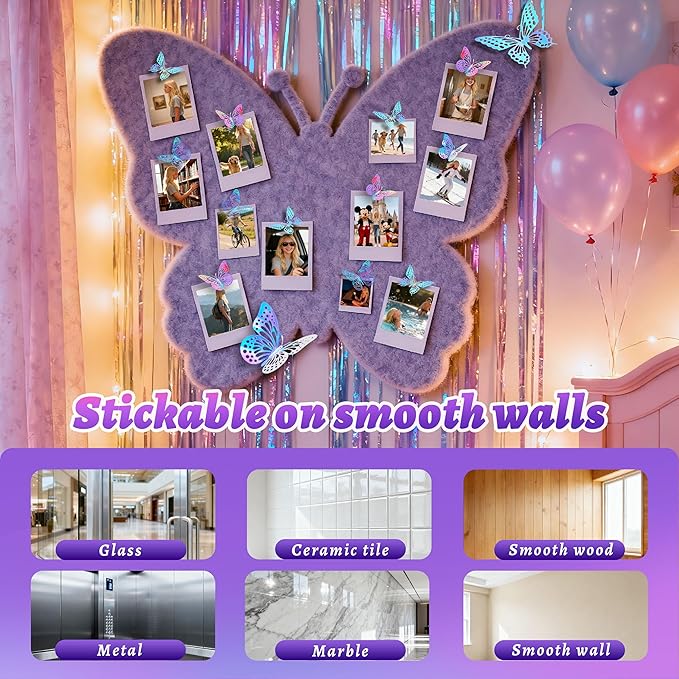 BTSD-home 48 Pcs Iridescent 3D Butterfly Wall Decor Iridescent Party Decorations for Bedroom Nursery Removable Holographic Butterfly Wall Stickers for Birthday Wedding Gift Box Cake