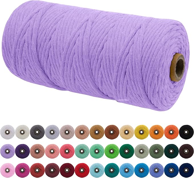 JeogYong Single Strand Macrame Cord 3mm x 109 Yards (328 Feet) Soft Cotton Rope Macrame Yarn 3 mm Macrame Cord, Macrame Supplies for Crafts Wall Hangings Plant Hangers Decorations (Light Purple)