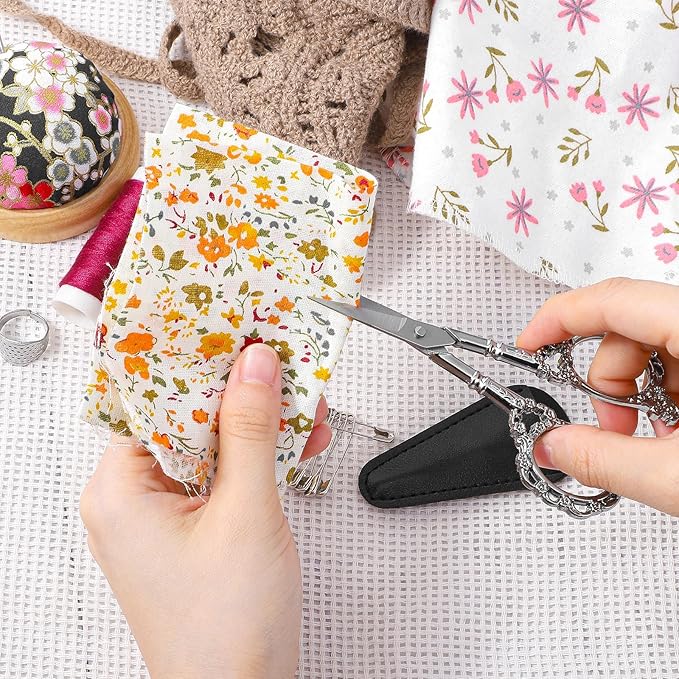 2PCS Crochet Scissors Vintage Embroidery Scissor with Cover Small Scissors for Sewing Cross Stitch Embroidery DIY Arts Crafts Tools