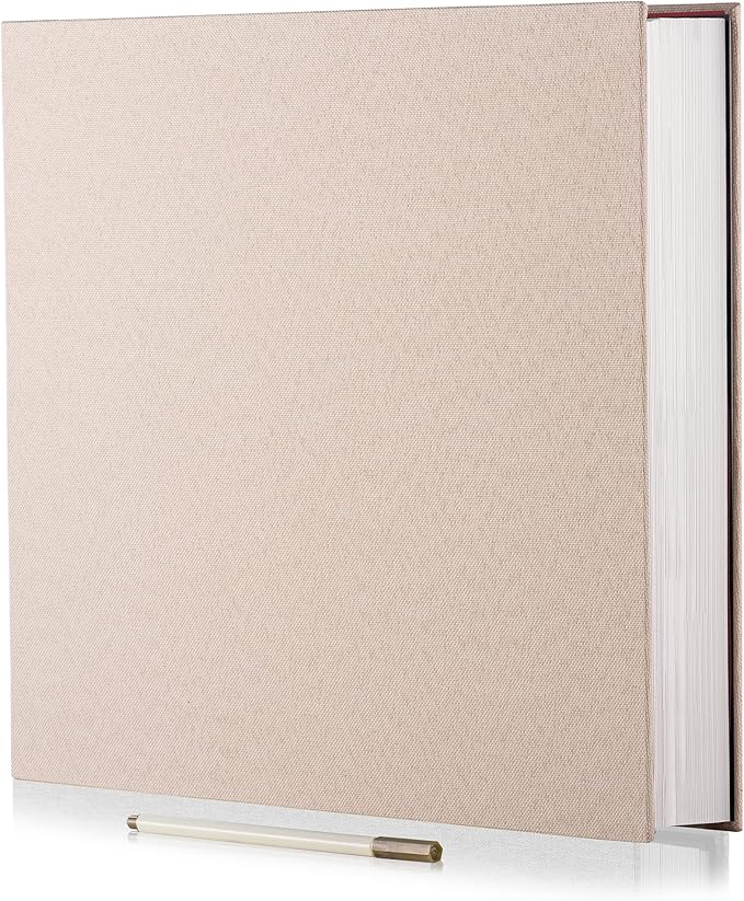 Large Photo Album Self Adhesive for 4x6 5x7 8x10 Pictures Magnetic Scrapbook Album 20 Sheets / 40 Pages Linen Cover DIY Photo Album with A Metallic Pen and and Plastic Board