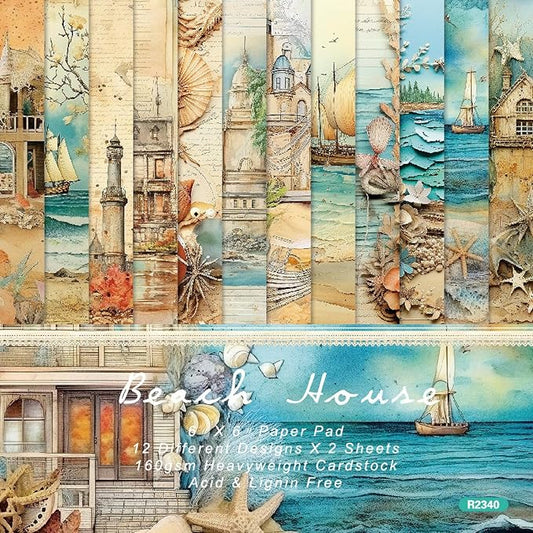 YASMEN Beach Pattern Scrapbook Paper Pad, 6x6 Single-Sided Cardstock Paper Pads for Card Making, Journals, Planner, DIY Envelopes, Greeting Cards, Decorative Art Craft -24 Sheets