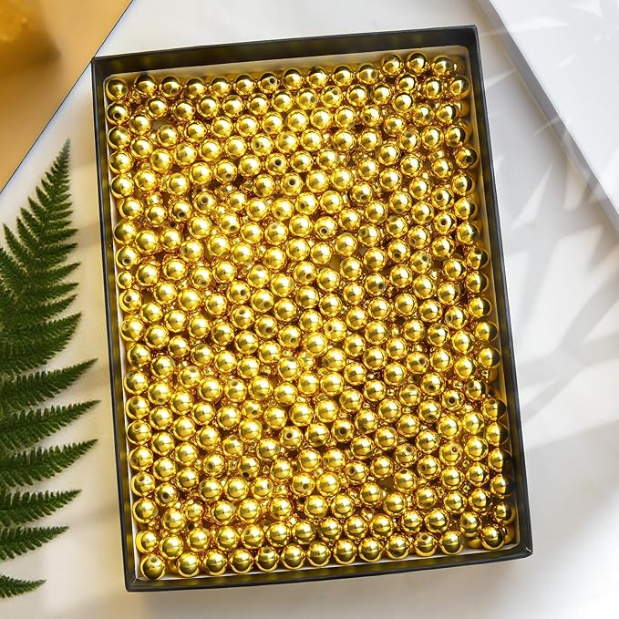 Laopottbeads 800 Pcs Gold 8MM Beads for Jewelry Making Round Beads DIY Kit for Bracelets, Earrings, Necklaces & Anklets