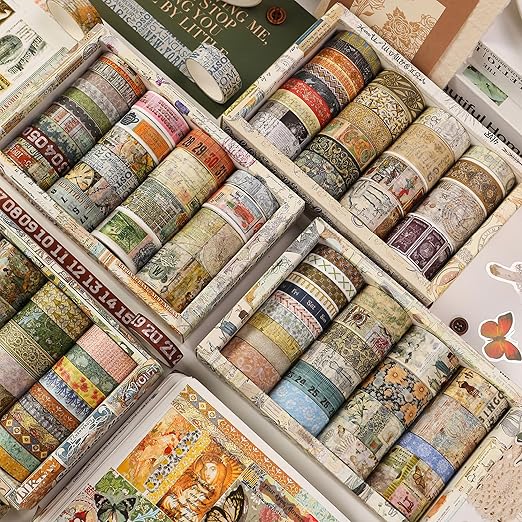 Vintage Washi Tape Set - 24 Rolls Arts Adhesive Tapes Assorted Retro Decorative Masking Tape Sets for Craft, Kids, Scrapbook, DIY, Gift Wrapping (3-Ocean Odyssey)