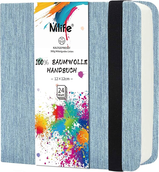 Mlife Square Watercolor Sketchbook,100% Cotton,300gsm/140lb,Acid-Free,Watercolor Journal for Artists Adults Students,4.7 * 4.7 Inches(Blue)