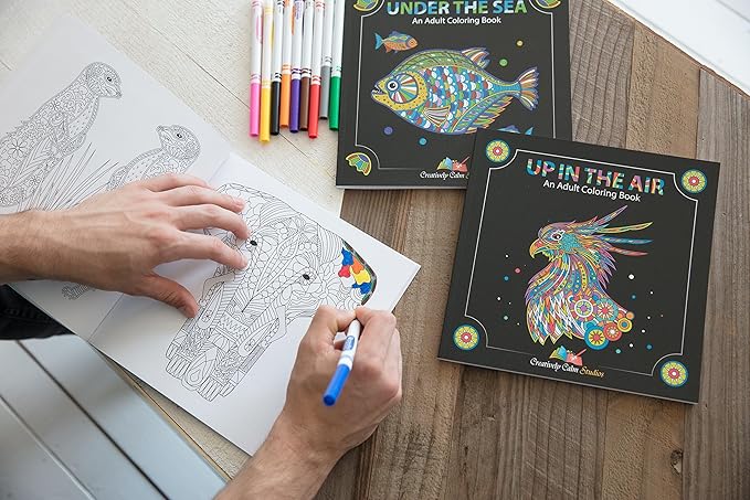 Adult Coloring Books Set.Three Books! Designs from The Sky, Land & Sea. Coloring Books for Adults Relaxation