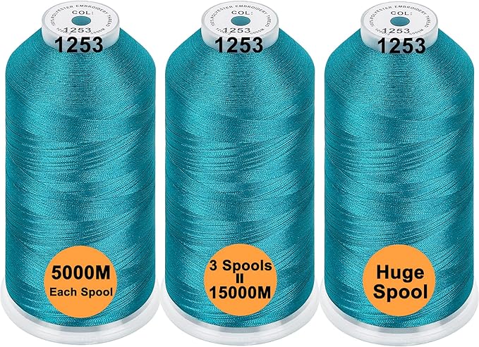 New brothreads - 40 Options- Various Assorted Color Packs of Polyester Embroidery Machine Thread Huge Spool 5000M for All Embroidery Machines - 3xTEAL