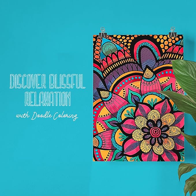Calming Doodles Adult Coloring Book - Features 50 Original Hand Drawn Anti-Stress Zentangle Designs Printed on Artist Quality Paper with Hardback Covers, Top Spiral Binding, Perforated Pages, and Bonus Blotter by ColorIt