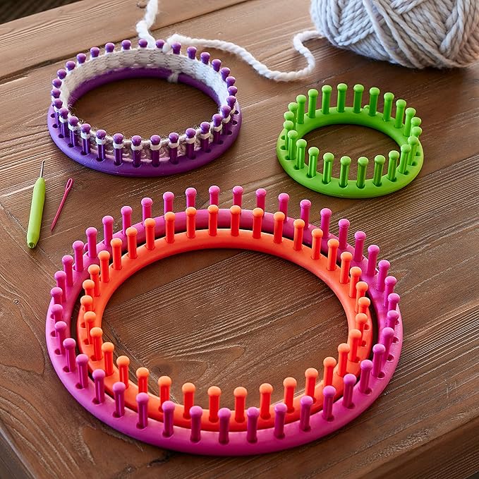 Loops & Threads Knit Quick Knitting Round Loom Set, (5.5", 7.5",9.5",11.5")