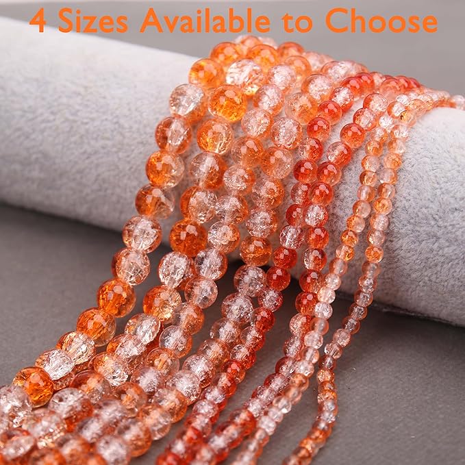 400PCs 4mm Orange Crackle Glass Beads Bulk, Round Smooth Hole Glass Crystal Beads for Jewelry Making, DIY Bracelets, Necklaces, Bag Charms, Keychains and Craft Projects