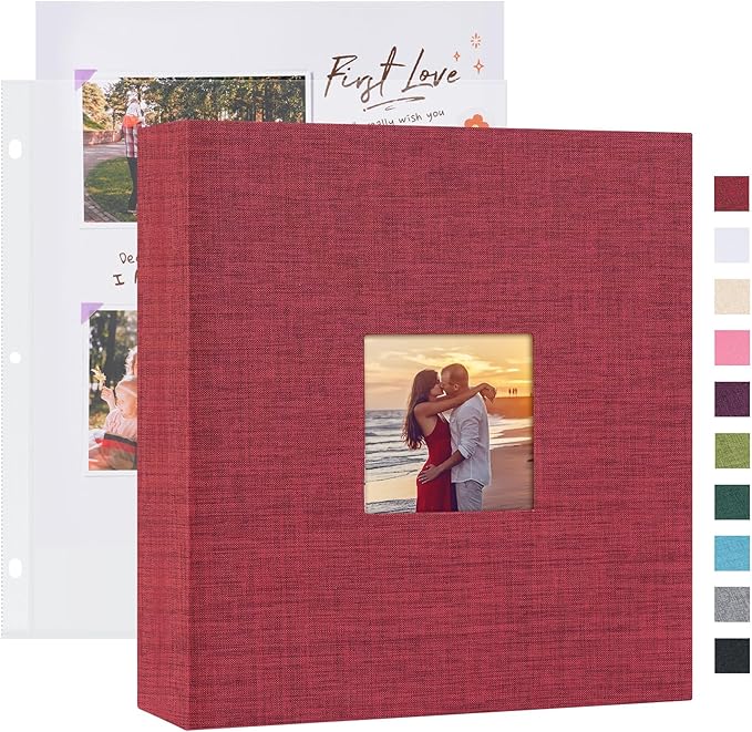 Mublalbum 8.5x11 Inch DIY Scrapbook Photo Album with 40 Plastic Sleeves 80 Pages Top-Loading Protectors, Linen Cover 3-Ring Binder for Baby Wedding Travel and DIY Projects (Red)