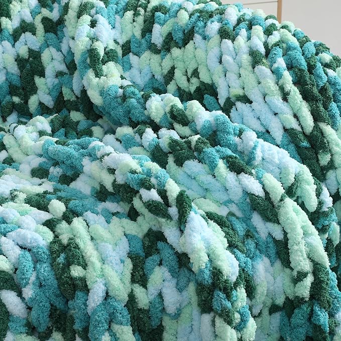 Chunky Chenille Yarn for Hand Knitting 8 Jumbo Pack Chunky Yarn for Hand Soft Blanket Knitting, Bulky Thick Fluffy Yarn for Crocheting (Sea of Clouds)
