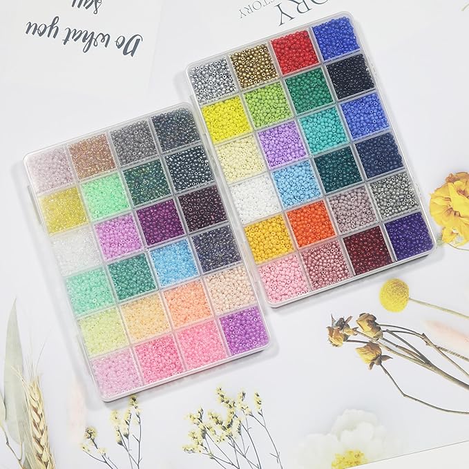 Size 3mm Seed Beads About 14400pcs 48 Colors 8/0 Glass Craft Beads for Making Jewelry Bracelet