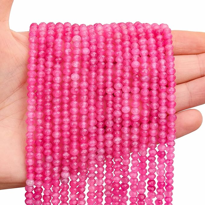 2 Strands Colored Rose Jade Beads for Jewerly Making, 3 * 4mm Faceted Rondelle Gemstone Crystal Beads for DIY Bracelet Necklace Crafts