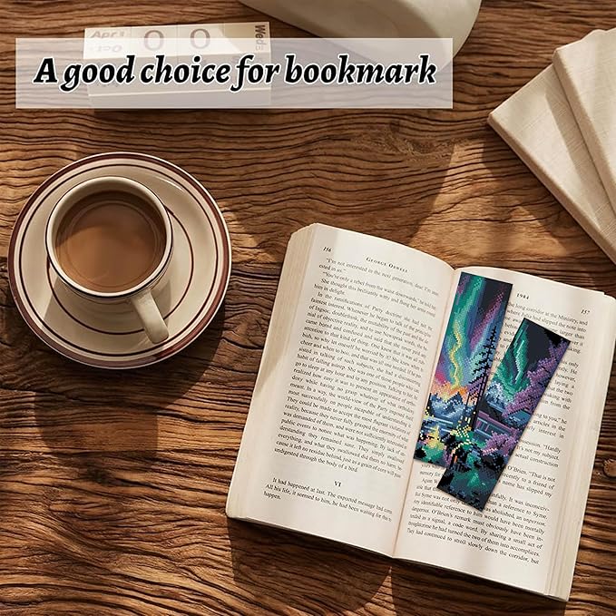 NEGEKFKX 6 Pcs Starry Sky Cross Stitch Bookmark Kit for Adult Beginners,Aurora Cross Stitch Kits 14 CT DIY Crossstitch Kits Adult Stamped Bookmark Embroidery Bookmarks Kit
