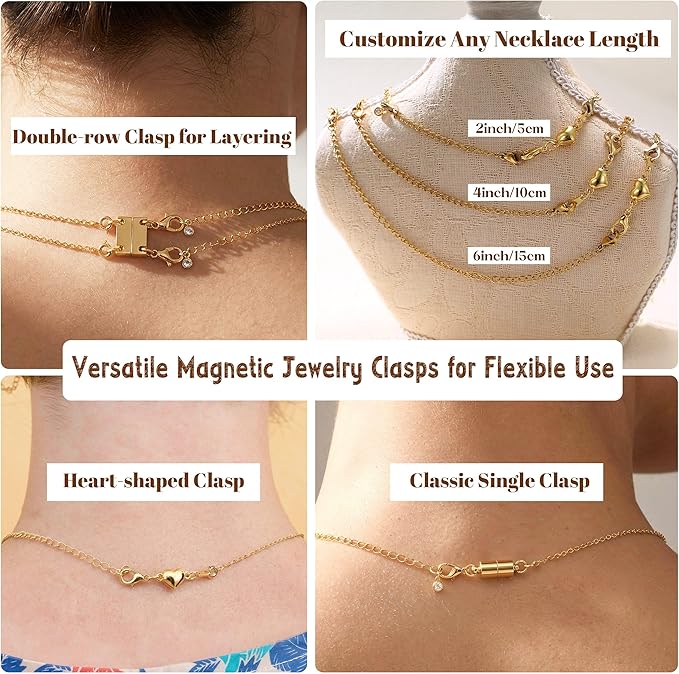 KRFY Extra Strong Magnetic Necklace Clasps and Closures, Necklaces Separator for Layering Stacks, Necklace Chain Extenders for Women, Magnet Detangler Clasp Bracelet 8Pcs 16K Gold Plated