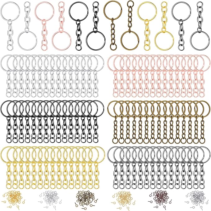 Hotop 360 Pcs Key Rings for Crafts Keychain Making Kit Including 90 Open Jump Rings Connectors, 180 Small Screw Eye Pins Hooks Bulk for DIY Keychain Supplies Crafts Jewelry Making(20 mm,Mixed Color)