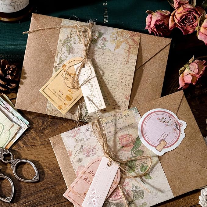 400PCS Vintage Scrapbook Paper Journaling Scrapbooking Supplies Kit Aesthetic Decorative Craft Paper Assorted for Bullet Junk Journals Card Making Craft DIY, Memory Post Office Series