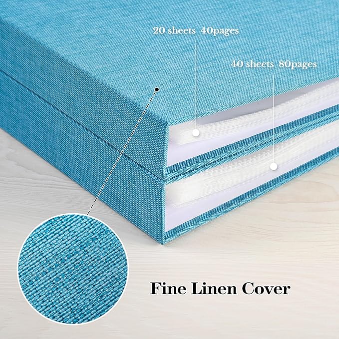 Mublalbum 12x12 Inch DIY Scrapbook Photo Album with 40 Plastic Sleeves 80 Pages Linen Cover 3 Ring Folder Binder for Wedding Baby Family and DIY Projects (Blue)