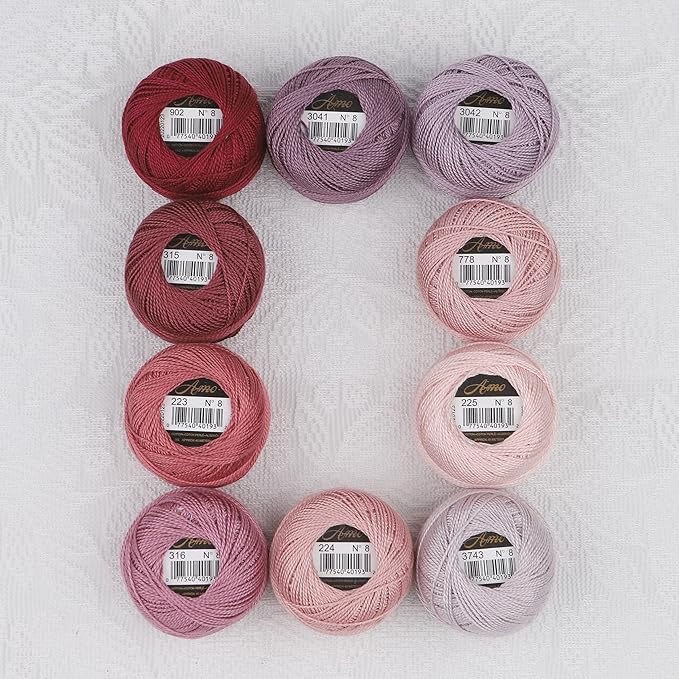 Size 8 Double Mercerized Egyptian Long Staple Cotton Pearl Thread Ball 5 Grams Rainbow Color Embroidery Thread 10 Colors per Box for Crochet Hardanger Cross Stitch Hand Embroidery (Set L)