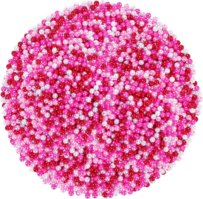 UPINS 1200Pcs Valentine's Day Pearl Beads,4 mm Red Pink White Pearl Beads for Jewelry Making Wedding Party Decoration Necklace Bracelets Earrings DIY Crafts Supplies