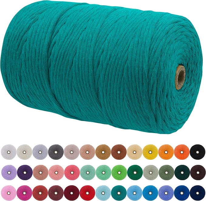JeogYong Single Strand Macrame Cord 3mm x 218 Yards (656 Feet) Soft Cotton Rope Macrame Yarn 3 mm Macrame Cord, Macrame Supplies for Crafts Wall Hangings Plant Hangers Decorations (Lake Green)