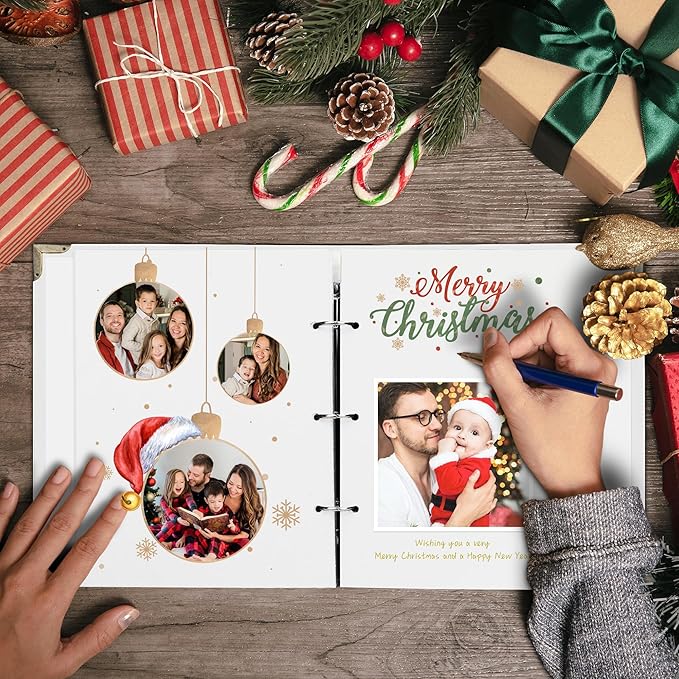 Vienrose DIY Scrapbook Photo Album Kit with Pens Tapes and Stickers 60 Pages Hardcover 12x12 Inches 3 Rings Removable Black Paper Scrapbooking for Lover Friends Kids Wedding White