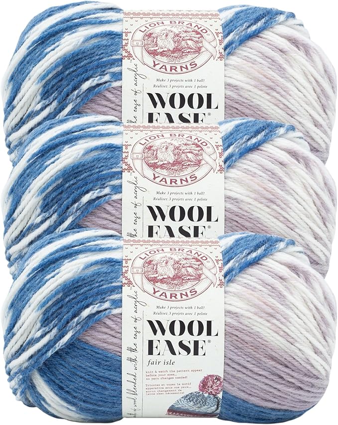 Lion Brand Yarn Wool Ease Fair Isle, Yarn for Knitting, Denim/Lilac, 3 Pack