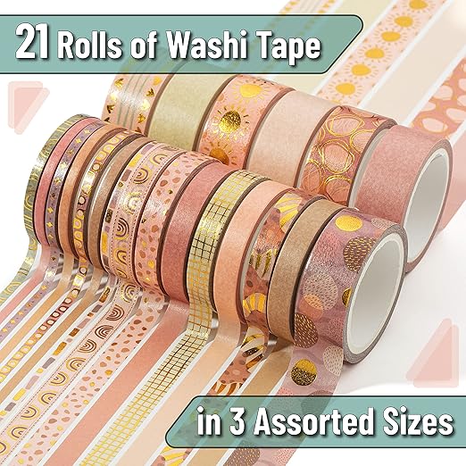 Mr. Pen - Boho Design Washi Tape Set, 21 Roll, Decorative & Cute Tape for Journaling & Scrapbooking