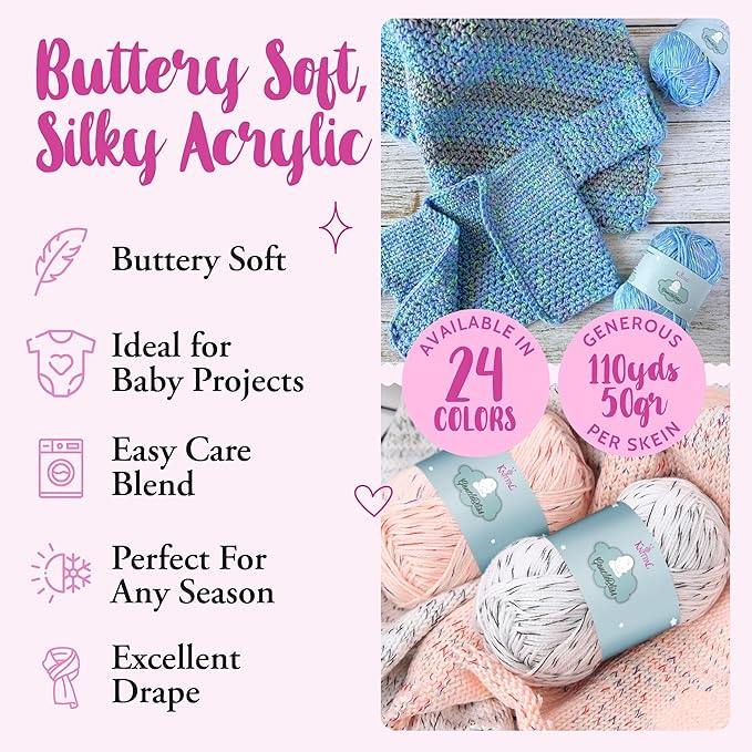GentleBliss Soft Baby Yarn for Crocheting, 8-Pack (880Yds / 400G), Free Patterns, Beginners Friendly - Acrylic Baby Blanket Yarn for Knitting - Light Worsted 3 DK Weight - Blue Violet
