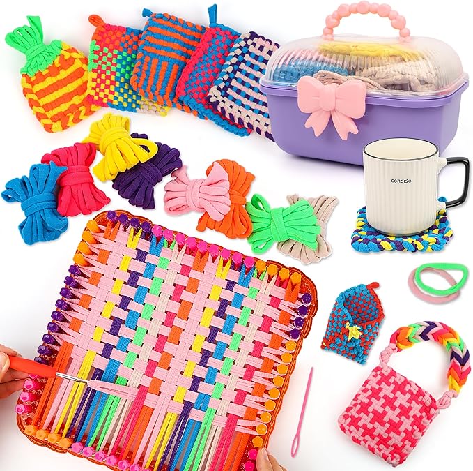 weaving loom kit for kids ages 8-12, diy arts and crafts loom knitting projects set, ideas birthday gifts for girls toys, crochet kit for beginners potholder tools creative supplies with elastic cord