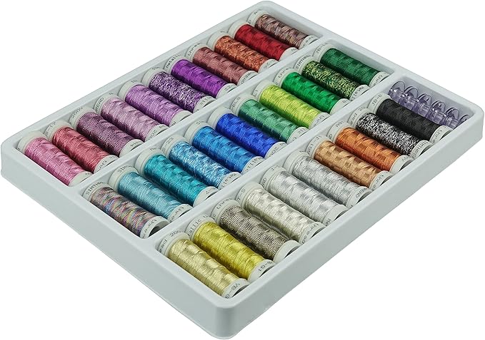 Simthreads Metallic Embroidery Thread 200 Yards Ea for French Embroidery or Machine Embroidery for Janome Brother Pfaff Babylock Singer Bernina Husqvaran & Most Home Embroidery Machines (32 Colors)
