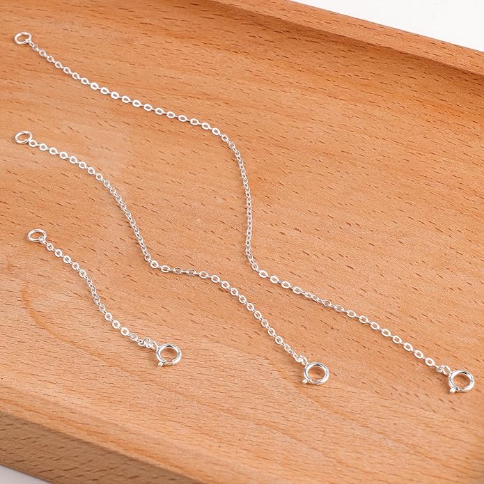 3 Pcs 925 Sterling Silver Necklace Extenders for Women Durable Strong Removable Necklace Bracelet Anklet Extension Jewelry Making Chains
